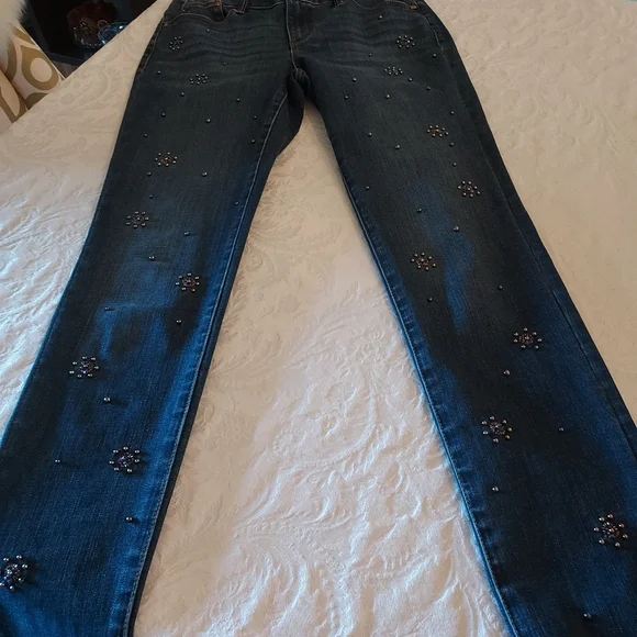 Chicos Tapered Jean with Studded  Beaded & Snowflake Detail. - Picture 10 of 13